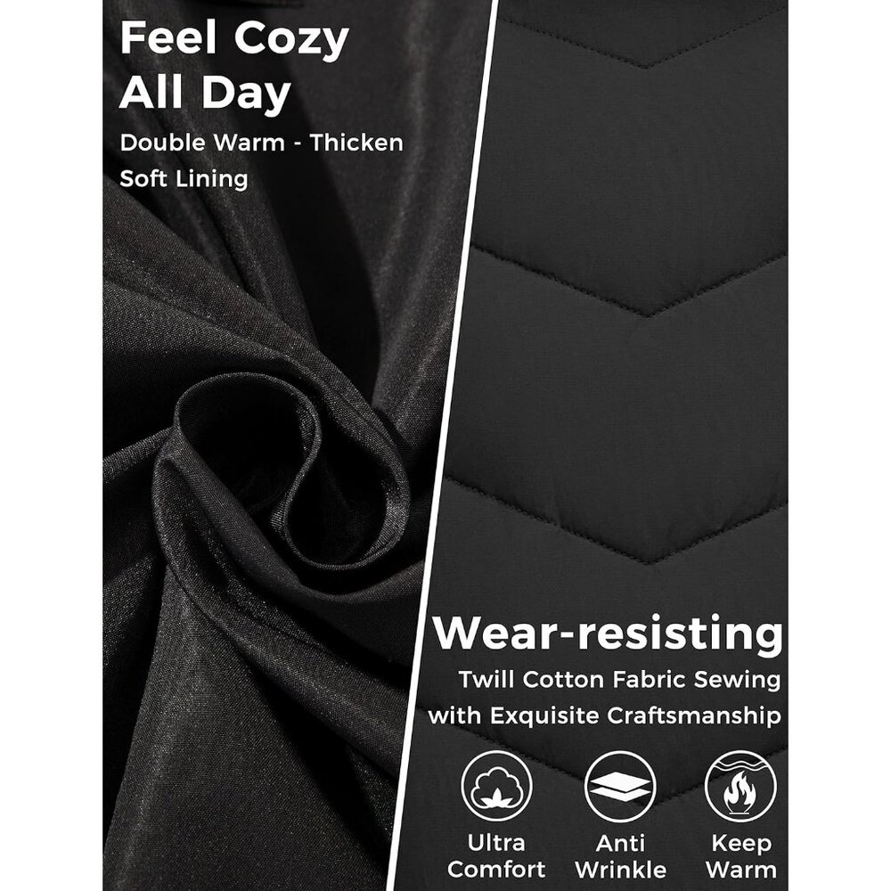 Women's Fabric Fleece Hooded Black Puffer Quilted Jacket Coats Winter Warm - Picture 4 of 6